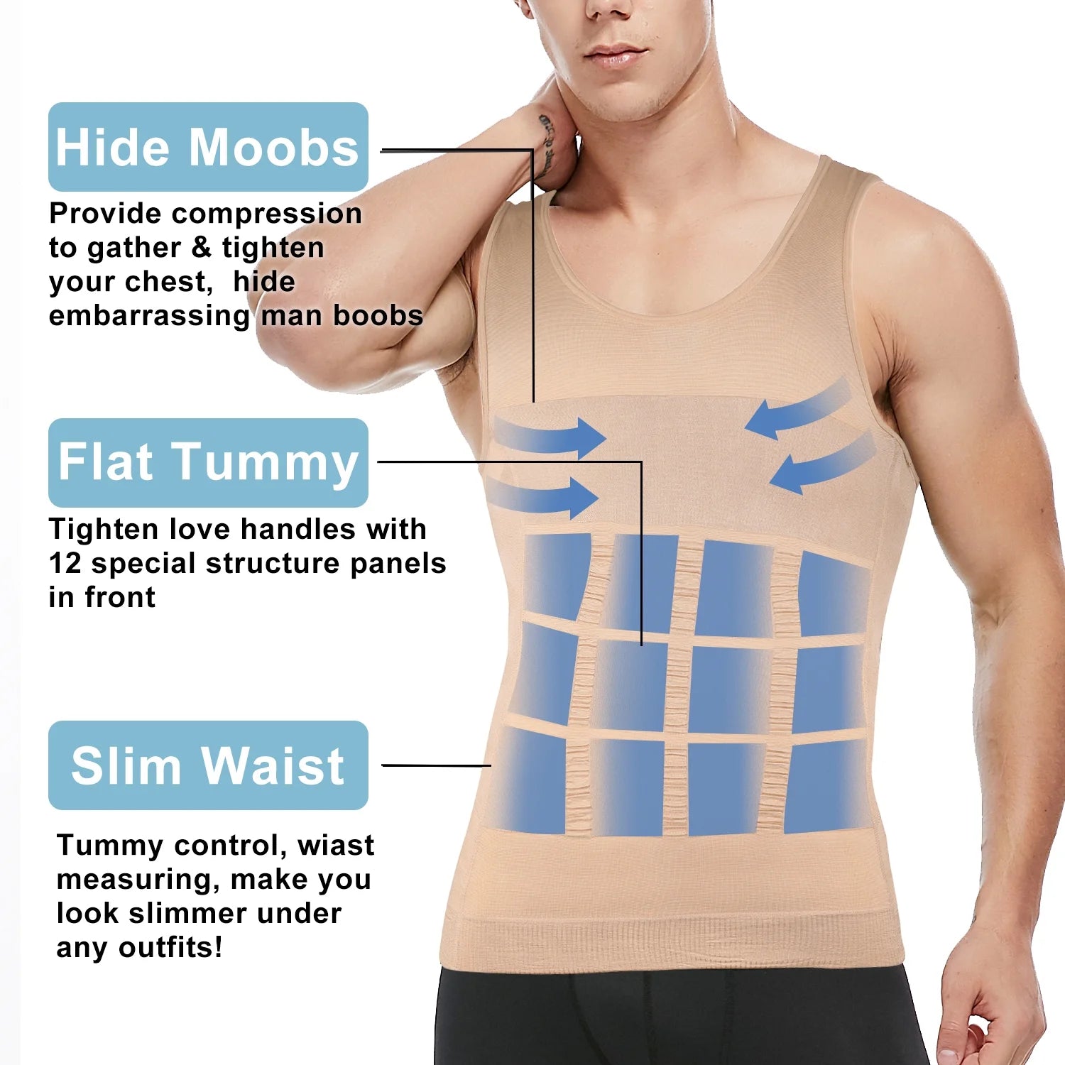 Mens Gynecomastia Compression Shirts Slimming Undershirt Body Shaper Tank Top Vest Abs Waist Trainer