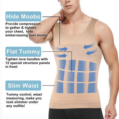 Mens Gynecomastia Compression Shirts Slimming Undershirt Body Shaper Tank Top Vest Abs Waist Trainer