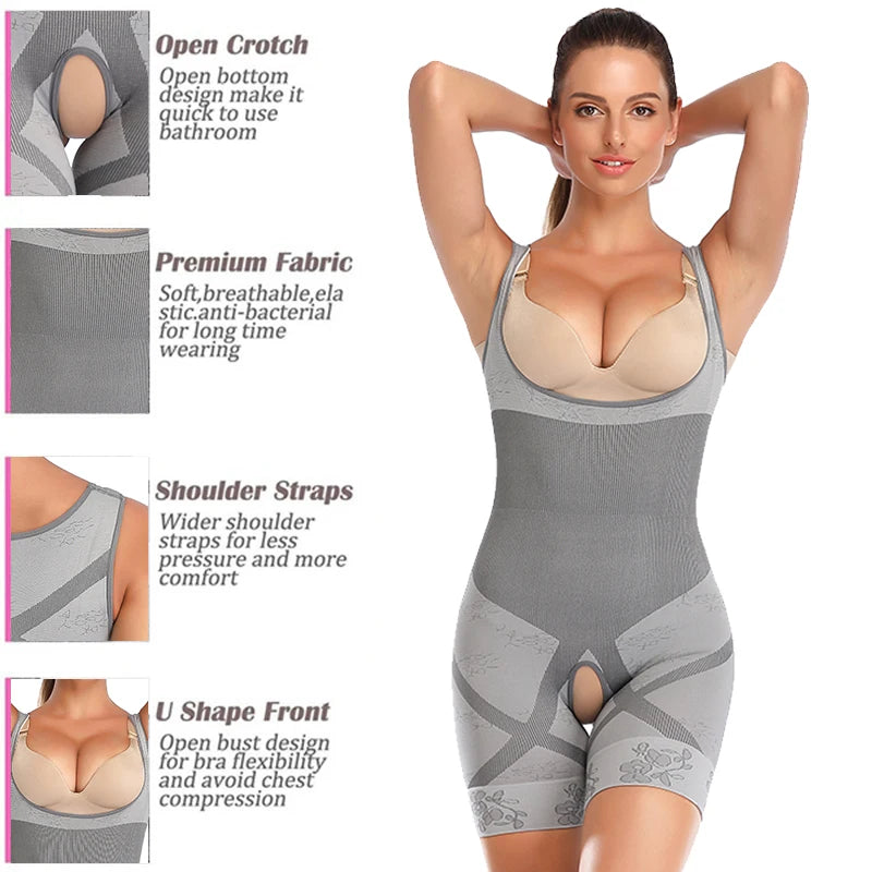 Shapewear Women Full Body Shaper Slimming Bodysuit Open Crotch Corset Waist Trainer Shaping Underwear Postpartum Recovery Sheath