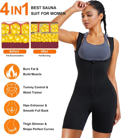 Women Sauna Suit Sweat Vest Waist Trainer Fat Burn Full Body Shaper Workout Tops