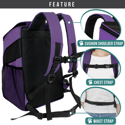 Small Dogs and Cat Backpack Carrier, Airline Approved Pet Backpack Carrier, Ventilated, Safety Strap, Buckle Support Designed for Hiking Travel Camping Outdoor, Max 18 Lbs (Purple)