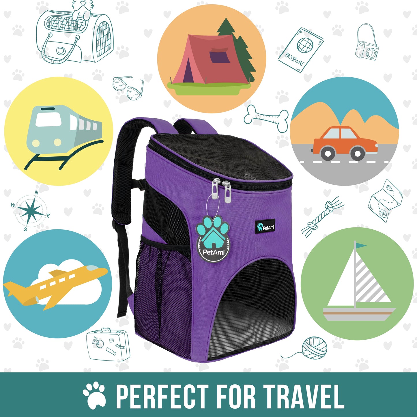 Small Dogs and Cat Backpack Carrier, Airline Approved Pet Backpack Carrier, Ventilated, Safety Strap, Buckle Support Designed for Hiking Travel Camping Outdoor, Max 18 Lbs (Purple)