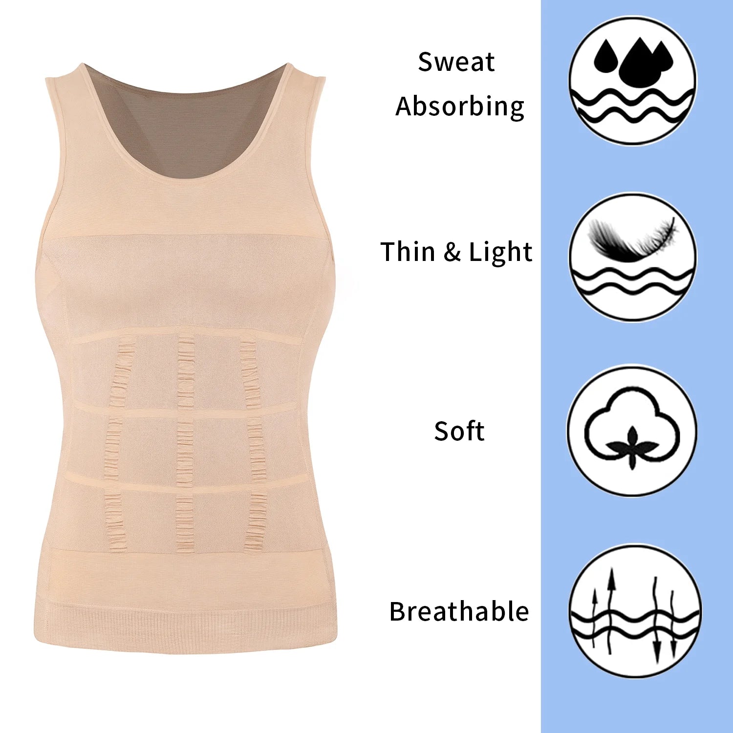 Mens Gynecomastia Compression Shirts Slimming Undershirt Body Shaper Tank Top Vest Abs Waist Trainer