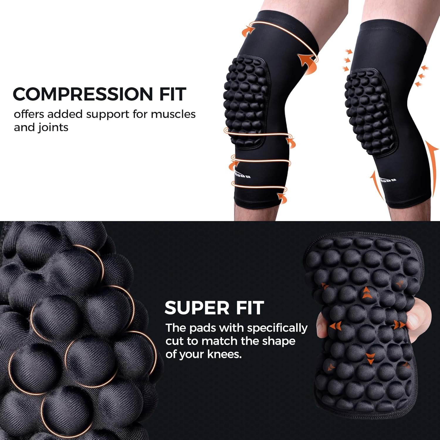 Basketball Knee Pads Youth Kids Adult Football Protective Padded Knee Compression Sleeves Black M