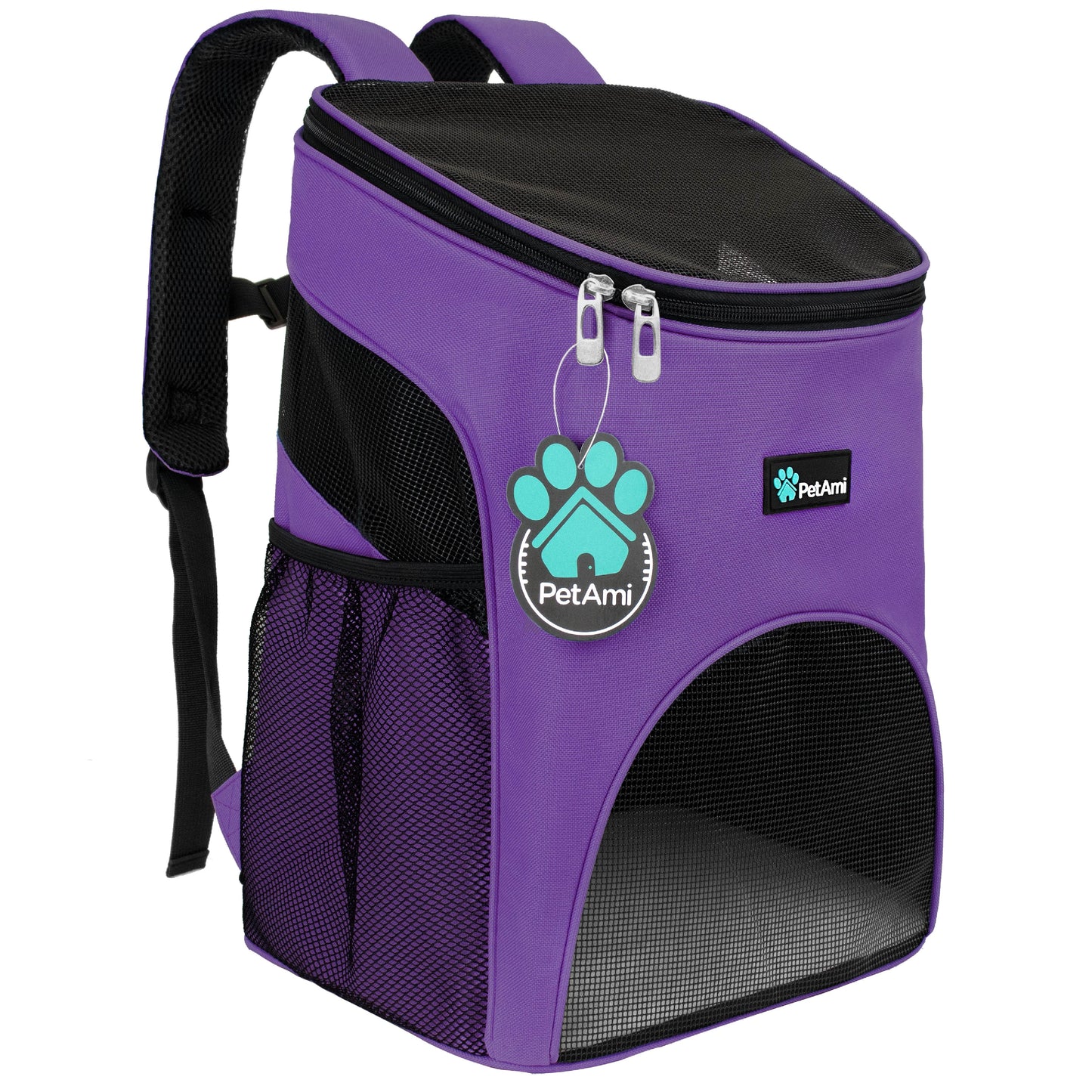 Small Dogs and Cat Backpack Carrier, Airline Approved Pet Backpack Carrier, Ventilated, Safety Strap, Buckle Support Designed for Hiking Travel Camping Outdoor, Max 18 Lbs (Purple)