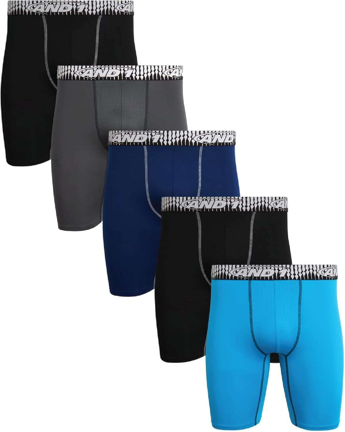 Mens Boxer Briefs - 5 Pack Performance Stretch Mens Underwear Long Leg Boxers for Men with Contour Pouch, 9" Inseam