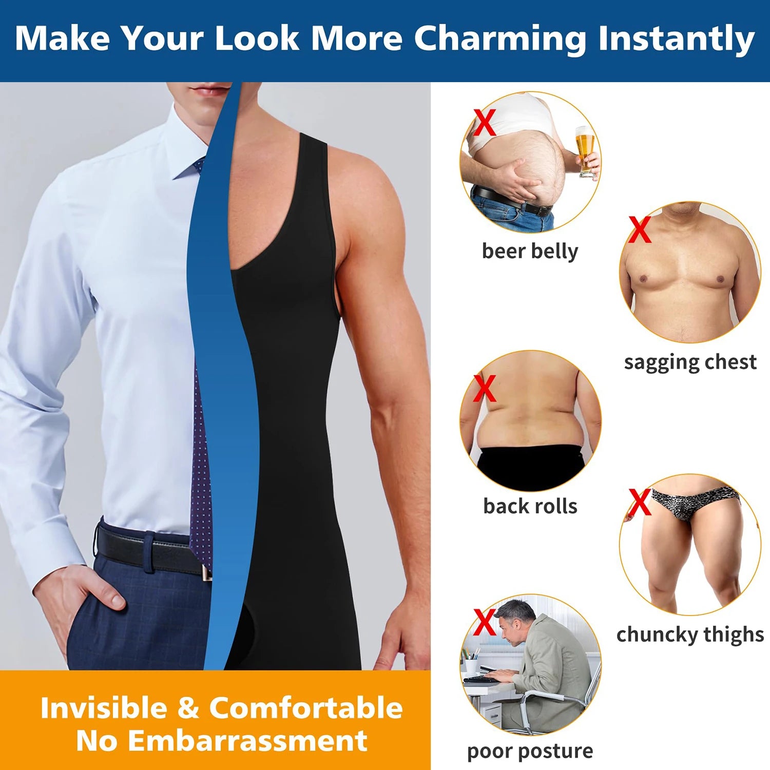 Mens Sleeveless Full Body Shaper Tummy Control Bodysuit Waist Trainer Slimming Compression Shapewear Underwear Undershirts 2024
